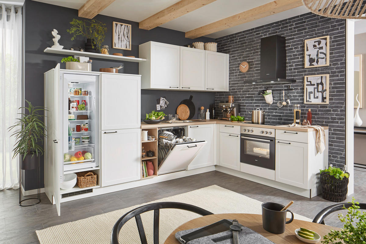 EINBAUKÜCHE   - Weiß, ROMANTIK / LANDHAUS, Holzwerkstoff/Metall - Welnova