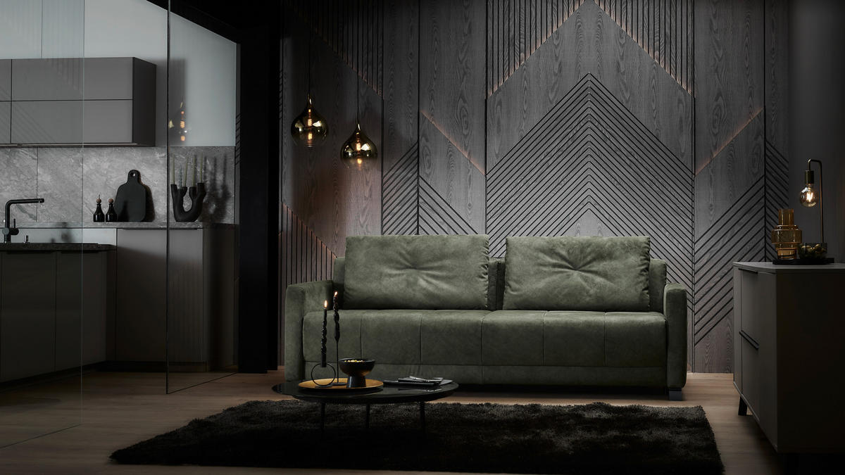 SCHLAFSOFA in Textil Dunkelgrün  - Dunkelgrün/Schwarz, Konventionell, Textil/Metall (232/77/116cm) - Dieter Knoll