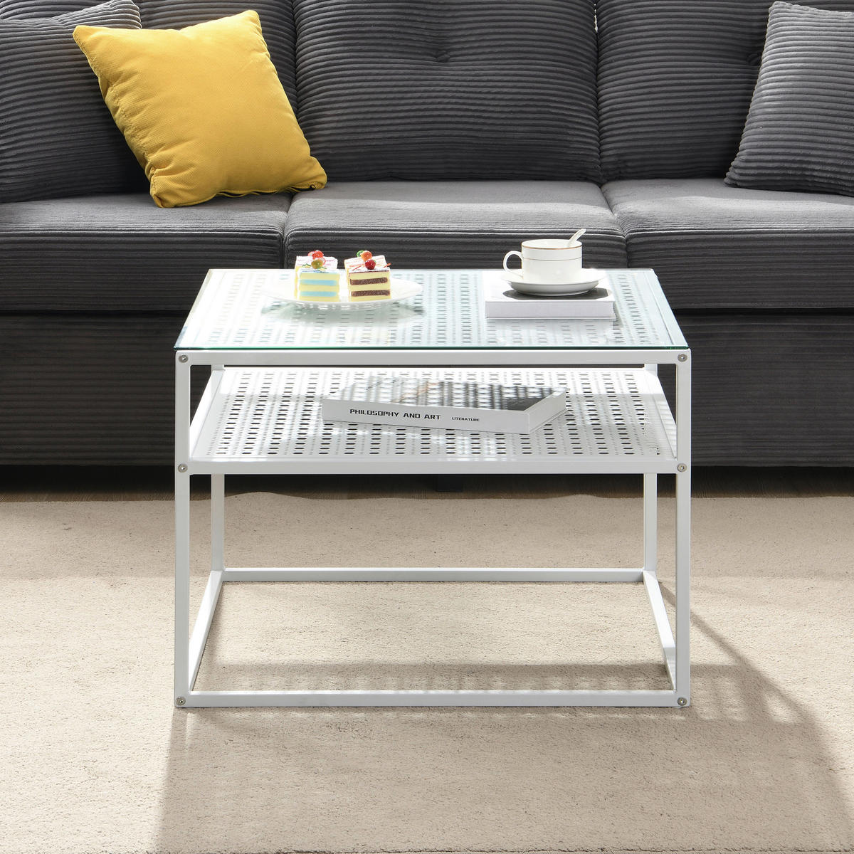 COUCHTISCH in Glas 60/60/45 cm  - Weiß, Design, Glas/Metall (60/60/45cm) - MID.YOU