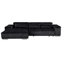 ECKSOFA Schwarz Velours Kopfteilverstellung  - Silberfarben/Schwarz, KONVENTIONELL, Textil/Metall (186/307cm) - Livetastic