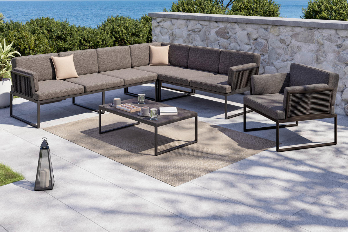 LOUNGE GARNITÚRA 3 részes  280/217 cm   - fekete/sötétszürke, Design, textil/fém (280/217cm) - Amatio