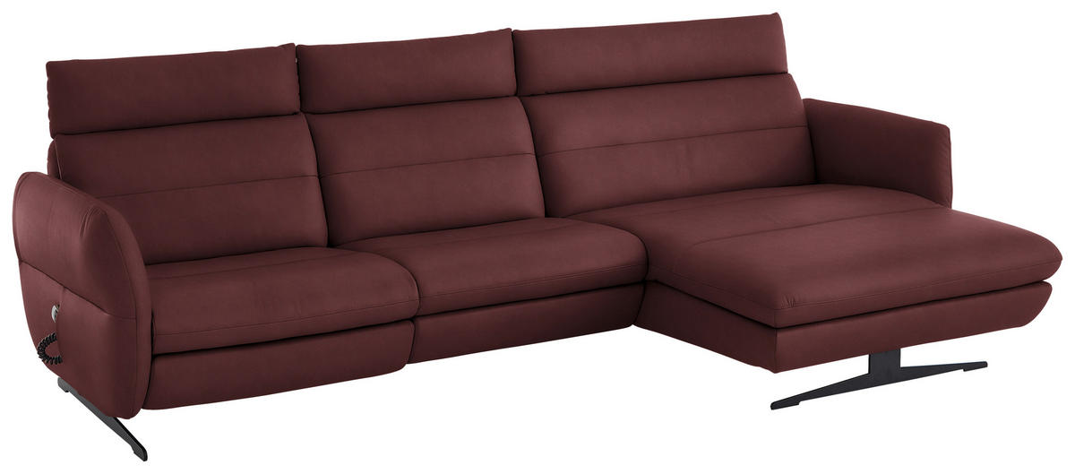 ECKSOFA in Echtleder Bordeaux  - Bordeaux/Schwarz, Design, Leder/Metall (300/157cm) - Dieter Knoll