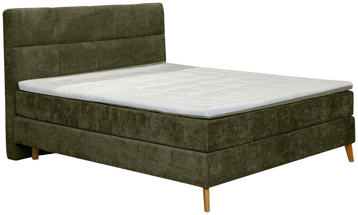 BOXSPRINGBETT 180/200 cm  in Dunkelgrün  - Dunkelgrün/Eichefarben, Konventionell, Holz/Textil (180/200cm) - Carryhome