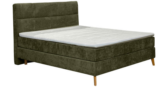 BOXSPRINGBETT 180/200 cm  in Dunkelgrün  - Dunkelgrün/Eichefarben, KONVENTIONELL, Holz/Textil (180/200cm) - Carryhome