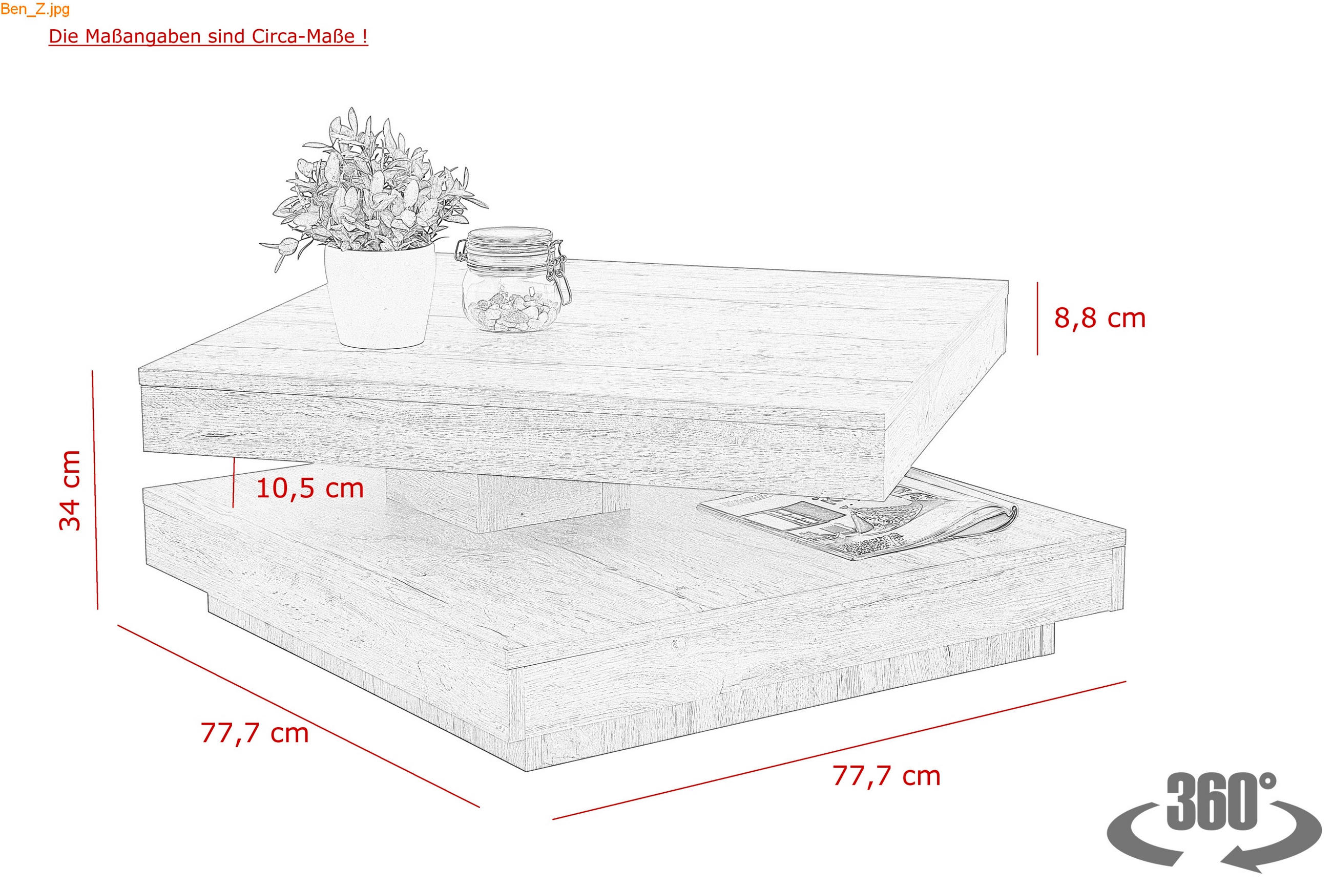 COUCHTISCH 78/78/34 cm quadratisch Eichefarben  - Eichefarben, Design, Holzwerkstoff (78/78/34cm) - Livetastic