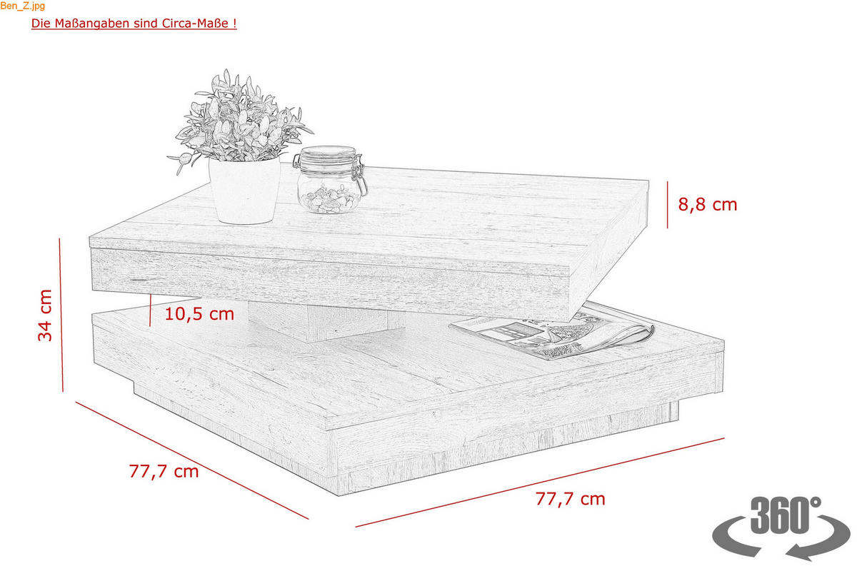 COUCHTISCH 78/78/34 cm quadratisch Eichefarben  - Eichefarben, Design, Holzwerkstoff (78/78/34cm) - Livetastic
