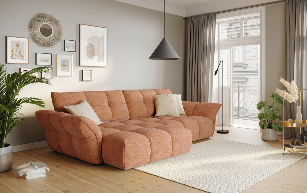 ECKSOFA Rosa Chenille Rücken echt  - Schwarz/Rosa, Design, Kunststoff/Textil (177/312cm) - Welnova