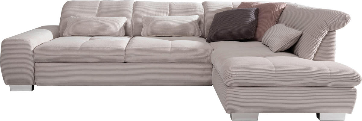 ECKSOFA Hellgrau Cord  - Chromfarben/Hellgrau, Design, Kunststoff/Textil (292/212cm) - SetOne by Musterring