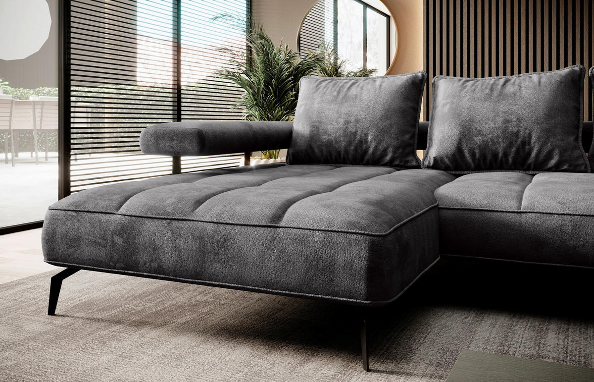 ECKSOFA in Webstoff Dunkelgrau  - Dunkelgrau/Schwarz, Design, Textil/Metall (180/266cm) - Welnova