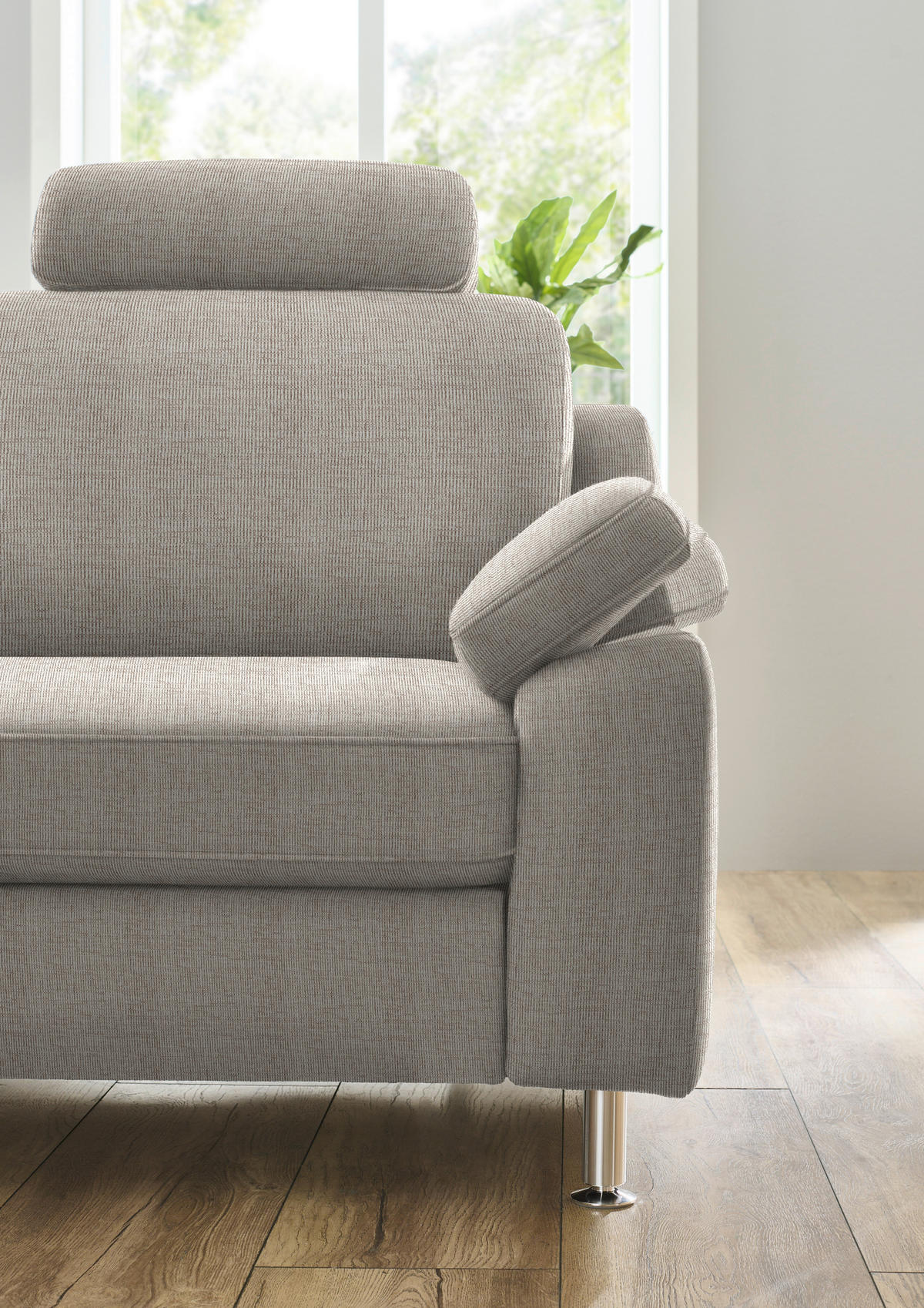 ECKSOFA in Webstoff Beige  - Beige/Alufarben, Konventionell, Textil/Metall (200/241cm) - Beldomo System
