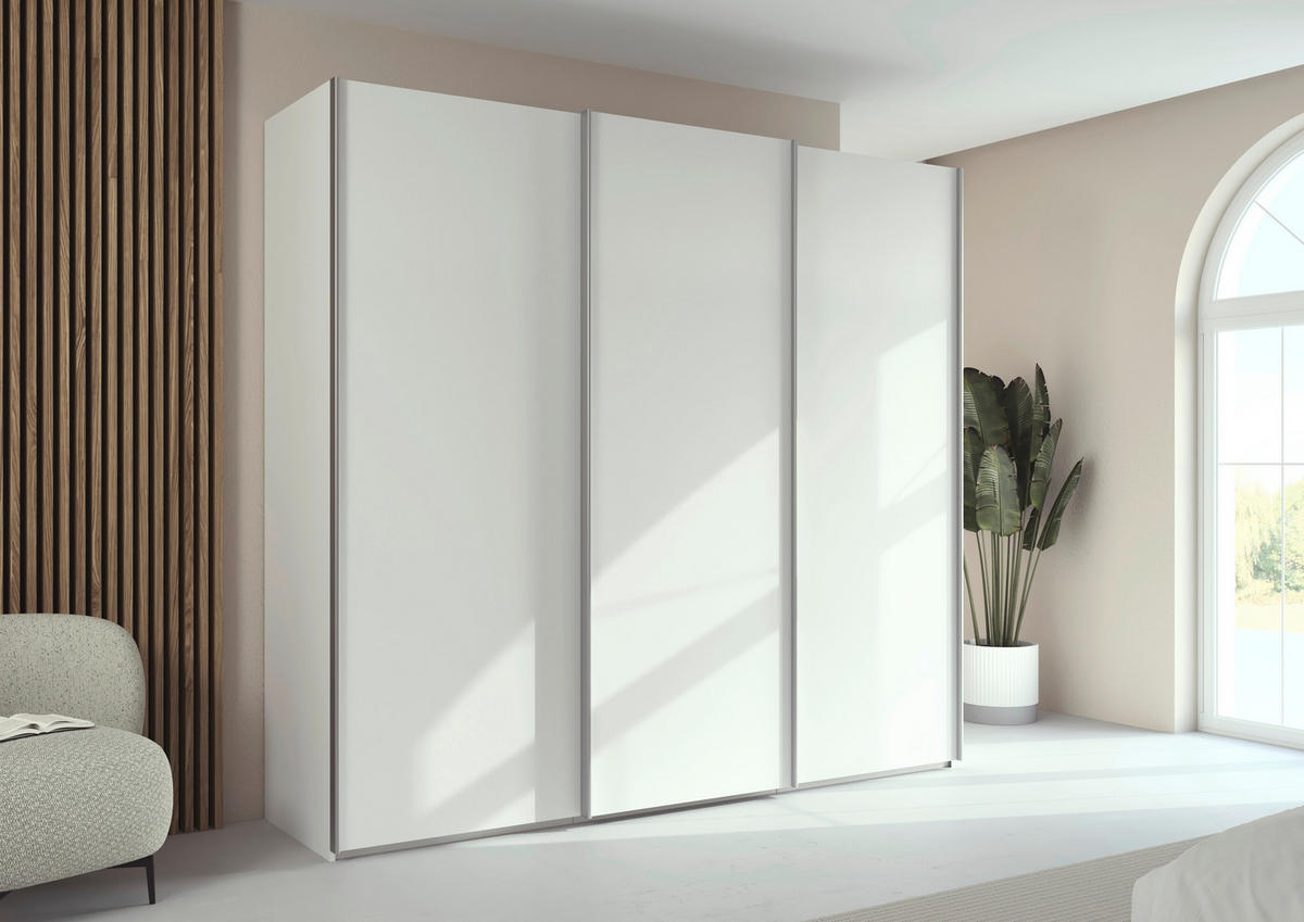 SCHWEBETÜRENSCHRANK 242/223/69 cm,  in Weiß, Alufarben, 3 Tür(en)  - Alufarben/Weiß, Basics, Holzwerkstoff/Metall (242/223/69cm) - Rauch Möbel