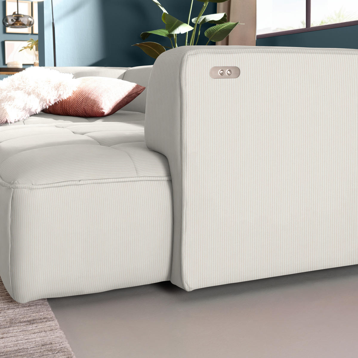 ECKSOFA Feincord Creme  - Creme/Schwarz, Design, Kunststoff/Textil (188/288cm) - Welnova