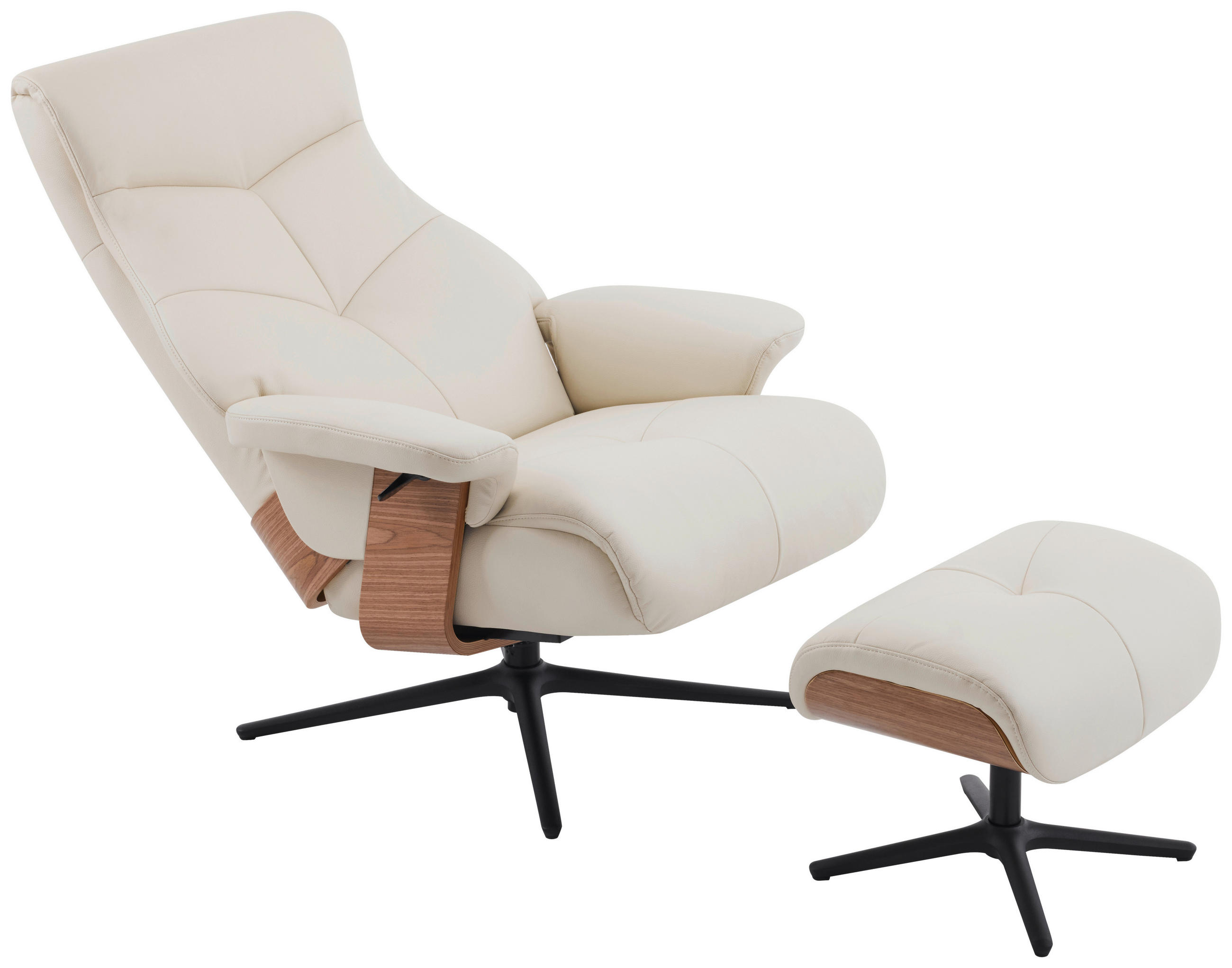 Thumbnail - Livetastic Relaxsesselset, Beige, Holz, Textil, Leder, Echtleder, Rindleder, Pappel, massiv, 78x111x81 cm, Relaxfunktion...