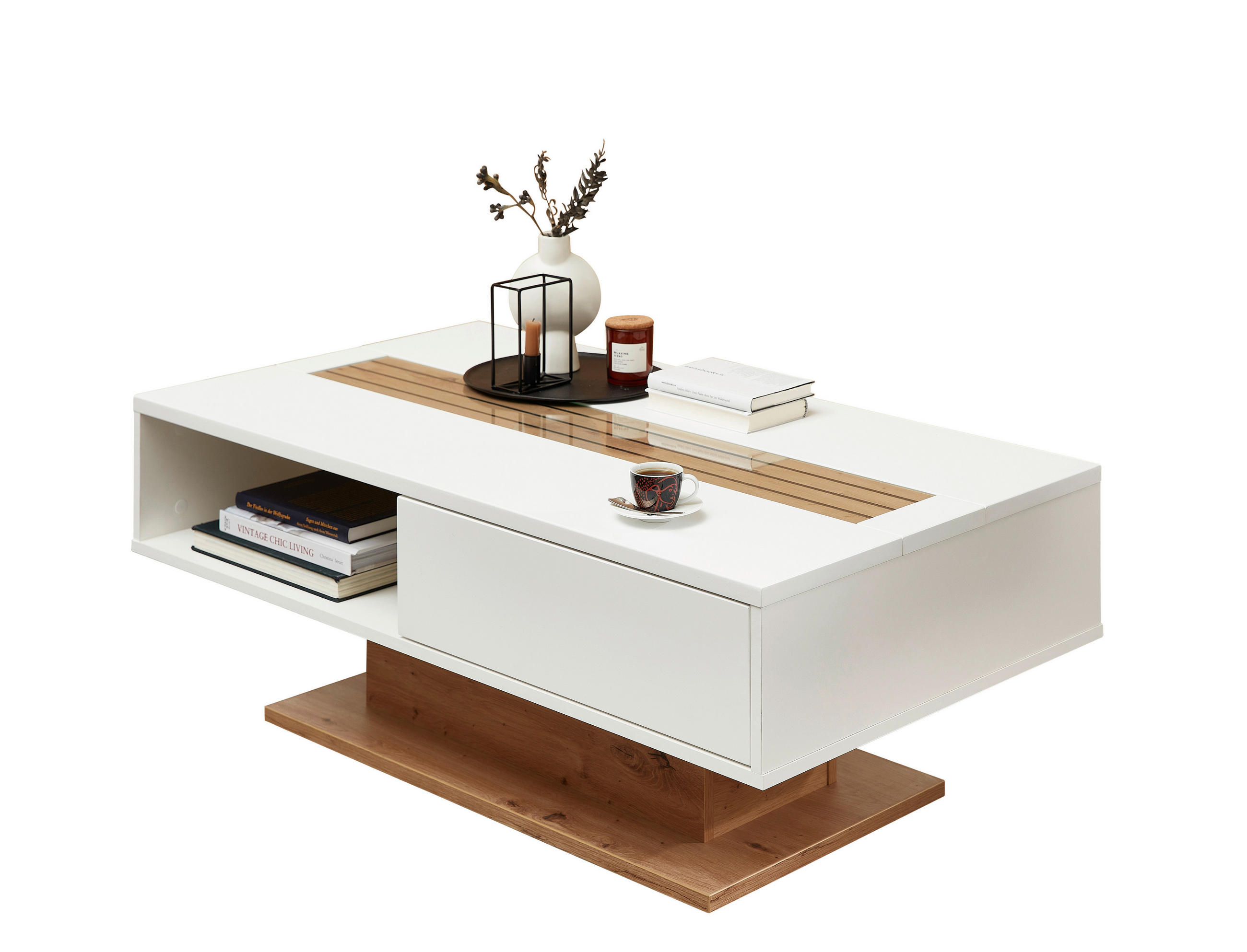 COUCHTISCH FRESNO Klarglas 120/43/65 cm rechteckig Weiß, Eiche Artisan  - Weiß/Eiche Artisan, Design, Glas/Holzwerkstoff (120/43/65cm) - Stylife