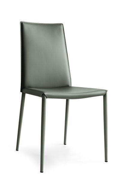 STUHL Echtleder Grau  - Grau, Design, Leder/Metall (48/90/52cm) - Connubia 