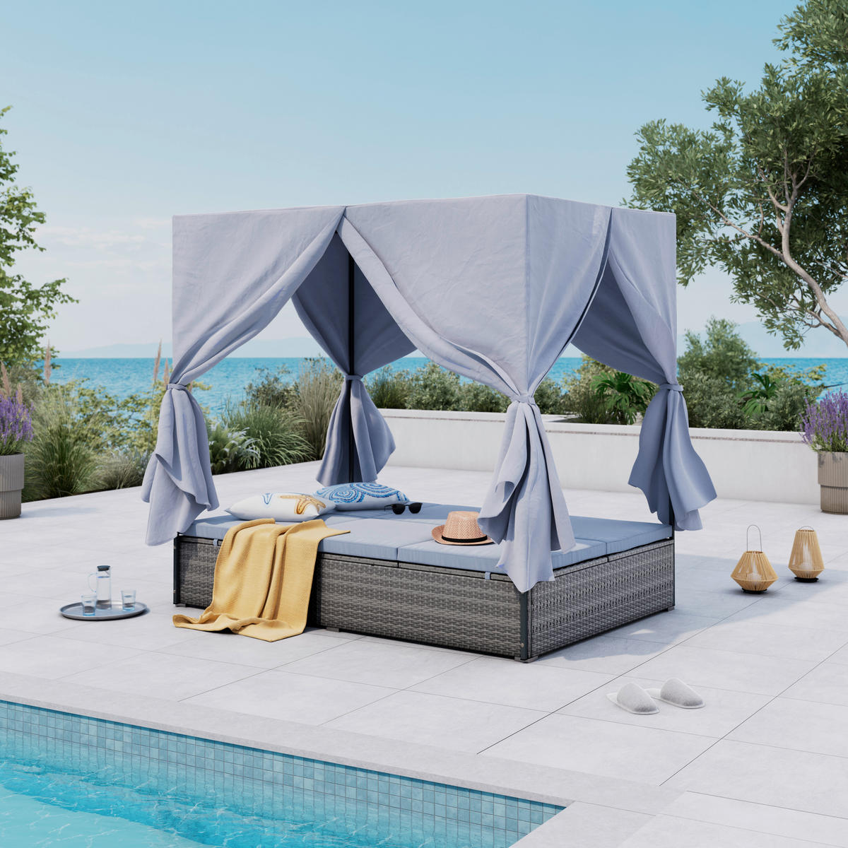 GARTENLIEGE 135/180/197 cm  - Grau, MODERN, Kunststoff/Textil (135/180/197cm) - Ambia Garden