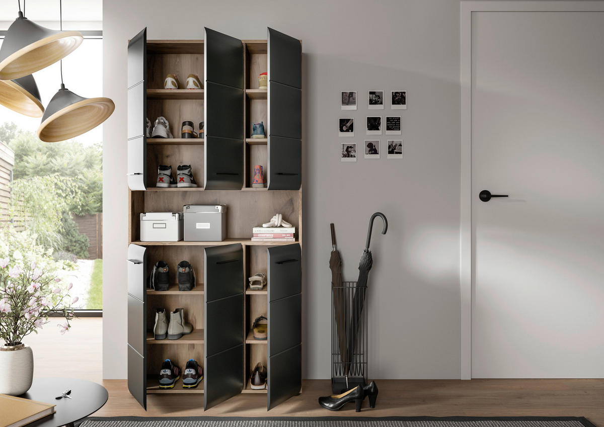 HOCHSCHRANK 90/185/30 cm  - Eiche dunkel/Schwarz, Basics, Holzwerkstoff/Kunststoff (90/185/30cm) - MID.YOU