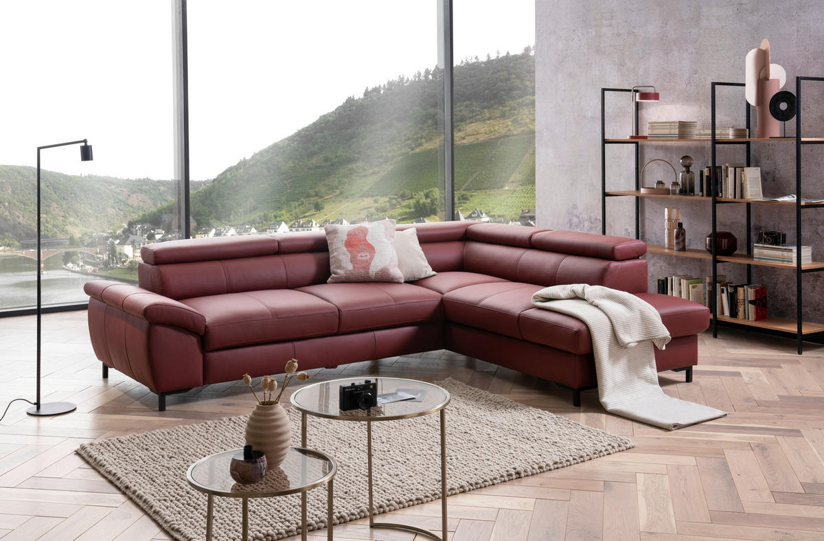 ROHOVÁ SEDACIA SÚPRAVA, koža, bordová - čierna/bordová, Design, kov/koža (268/213cm) - Celina Home