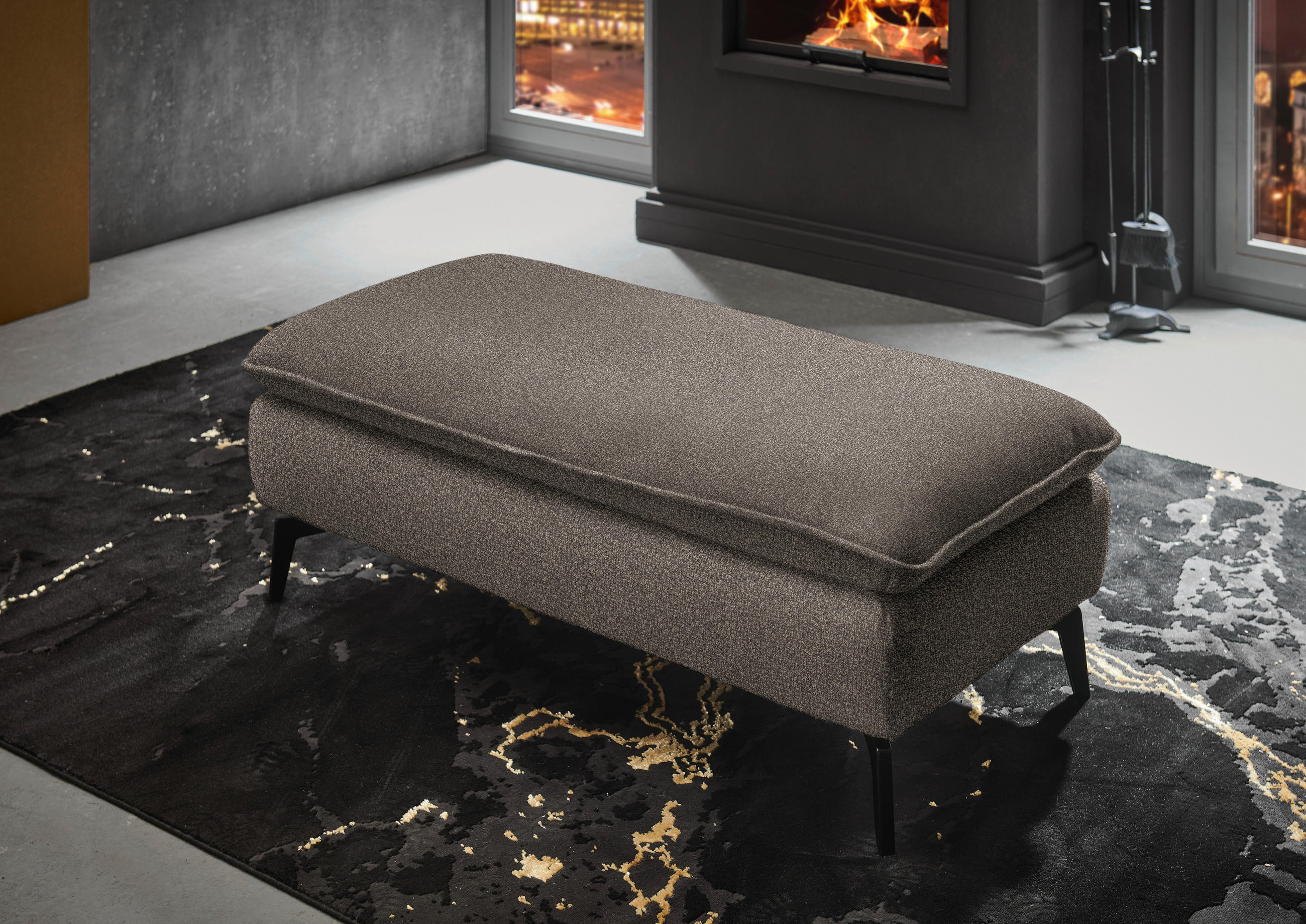 HOCKER in Textil Braun  - Schwarz/Braun, Design, Textil/Metall (130/46/65cm) - Valdera