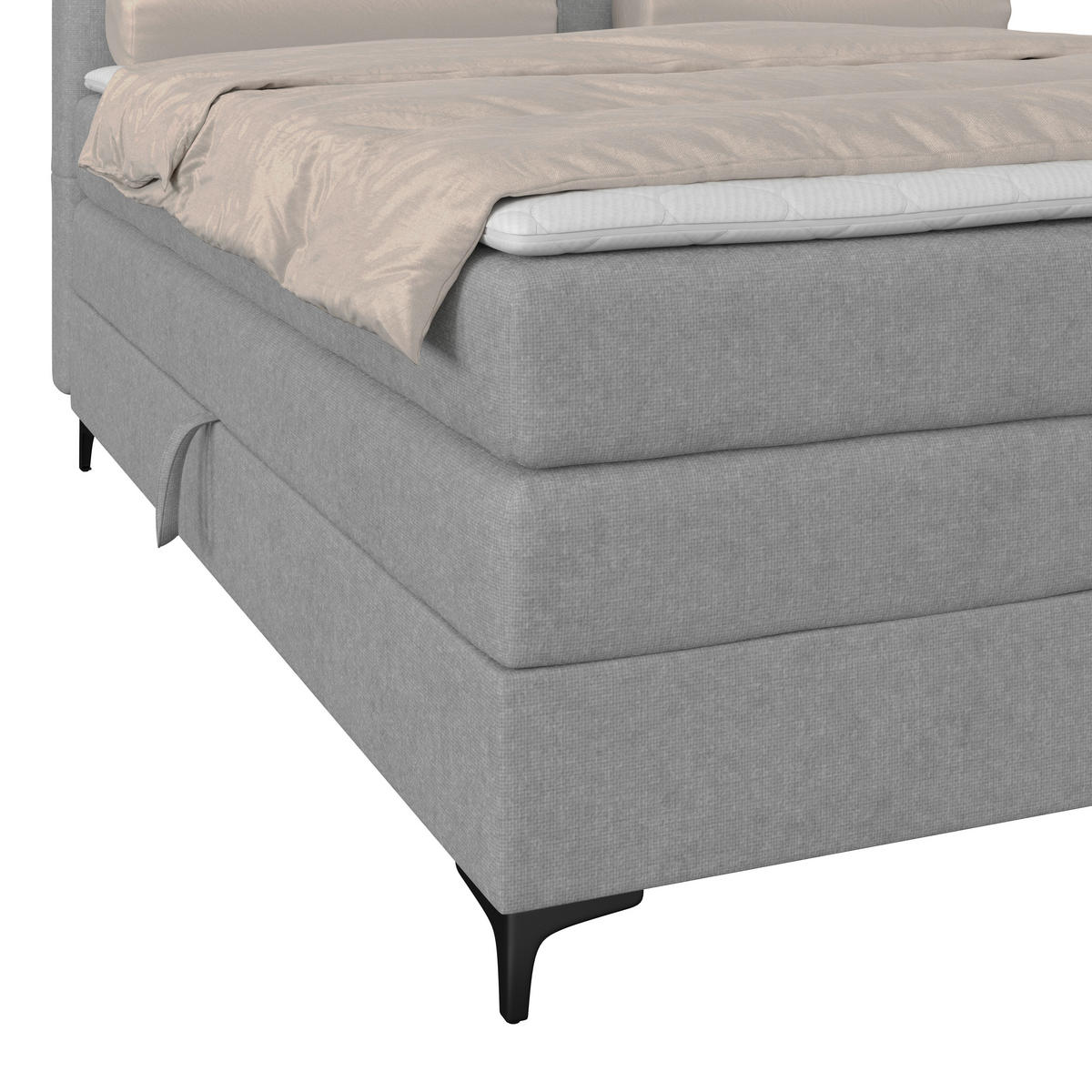 BOXSPRINGBETT 140/200 cm,  in Hellgrau, H3 = fest  - Hellgrau/Schwarz, KONVENTIONELL, Kunststoff/Textil (140/200cm)