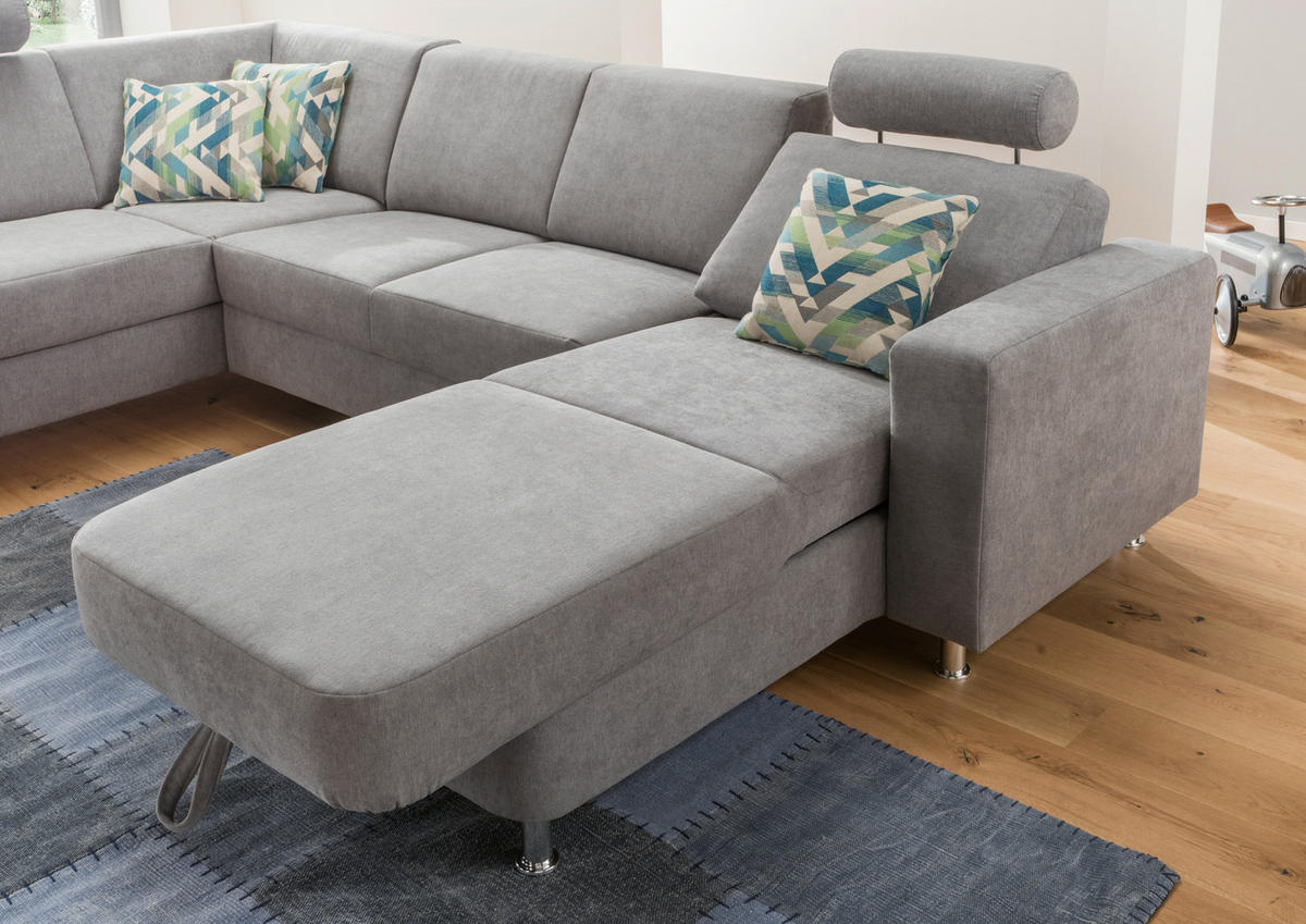 WOHNLANDSCHAFT in Chenille Grau  - Chromfarben/Multicolor, Design, Kunststoff/Textil (198/301/165cm) - Xora