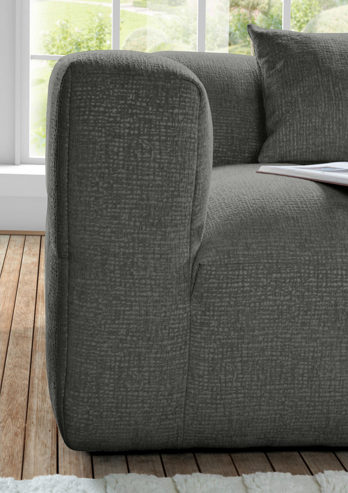 ECKSOFA in Flachgewebe Schwarz  - Schwarz, Konventionell, Kunststoff/Textil (280/170cm) - Carryhome