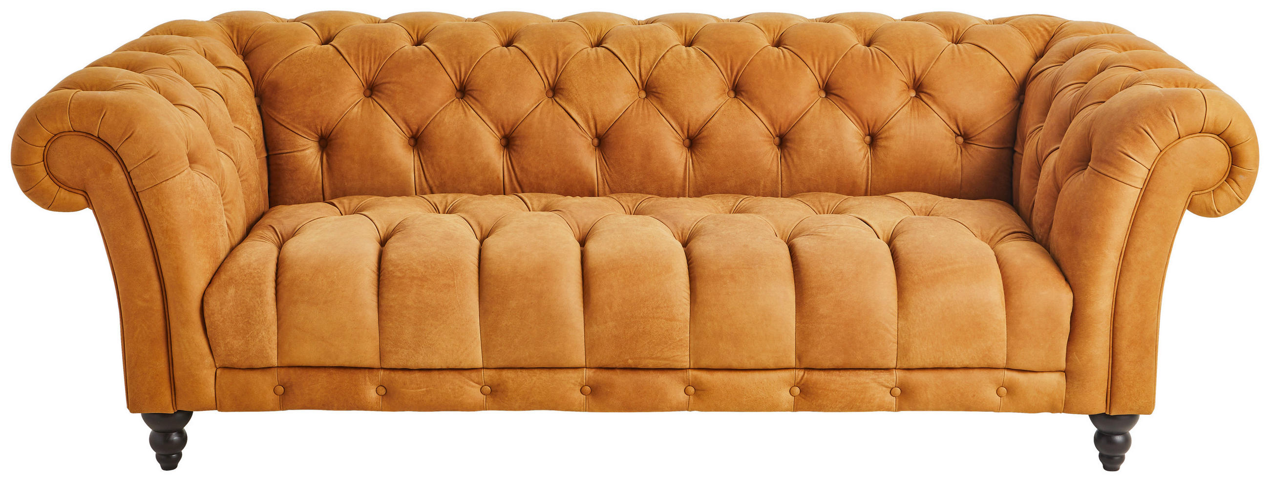 CHESTERFIELD-SOFA Currygelb Echtleder  - Currygelb/Dunkelbraun, LIFESTYLE, Leder/Holz (230/74/101cm) - Landscape