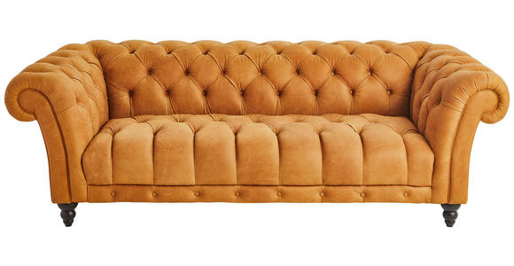 CHESTERFIELD-SOFA Currygelb Echtleder  - Currygelb/Dunkelbraun, LIFESTYLE, Leder/Holz (230/74/101cm) - Landscape