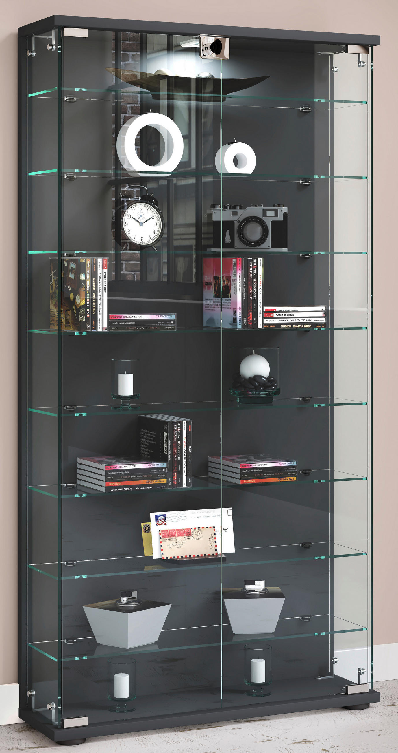 VITRINE in Anthrazit  - Transparent/Anthrazit, Design, Glas/Holzwerkstoff (59/114/17cm) - MID.YOU