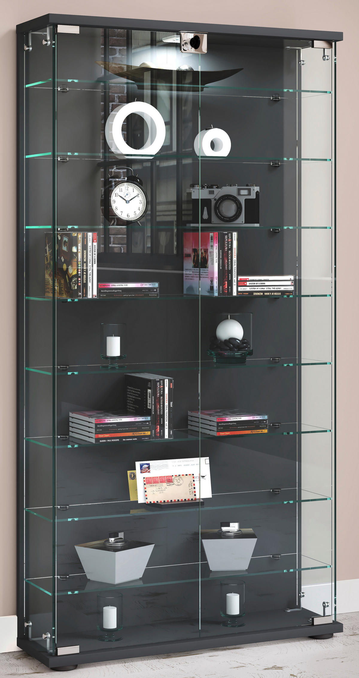 VITRINE in Anthrazit  - Transparent/Anthrazit, Design, Glas/Holzwerkstoff (59/114/17cm) - MID.YOU