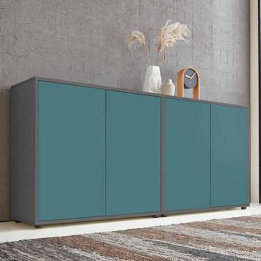 SIDEBOARD Mailand Set 2  in 158/73/33 cm  - Anthrazit/Petrol, MODERN, Holzwerkstoff/Kunststoff (158/73/33cm) - MID.YOU
