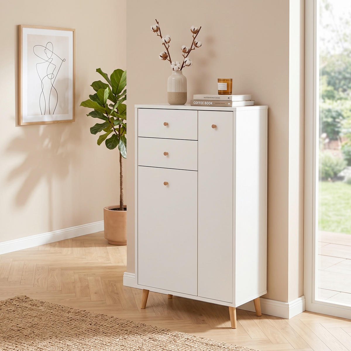 HIGHBOARD  60,2/113,4/33,05 cm 2 Schublade(n)  - Weiß, Design, Holz/Holzwerkstoff (60,2/113,4/33,05cm) - MID.YOU