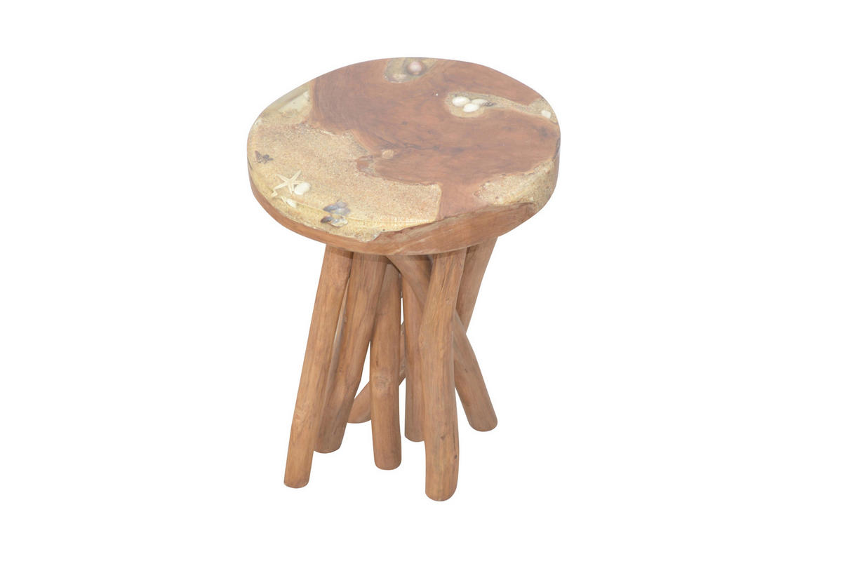 BEISTELLTISCH 34/34/43 cm Teakholz massiv Teakfarben rund  - Teakfarben, Design, Holz (34/34/43cm) - MID.YOU