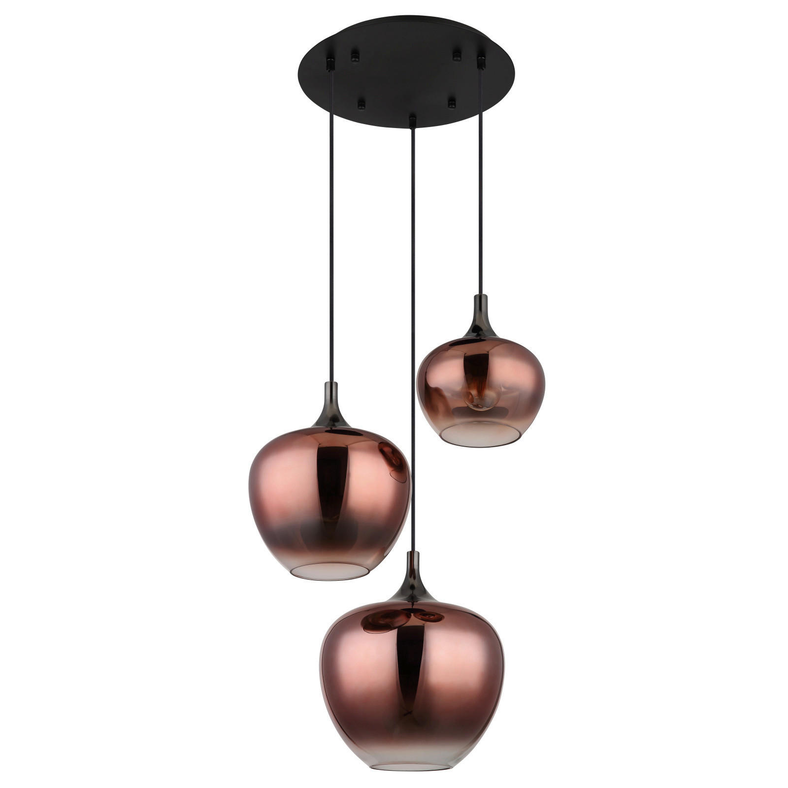 HÄNGELEUCHTE 48/120 cm  - Schwarz/Kupferfarben, Design, Glas/Metall (48/120cm) - Globo