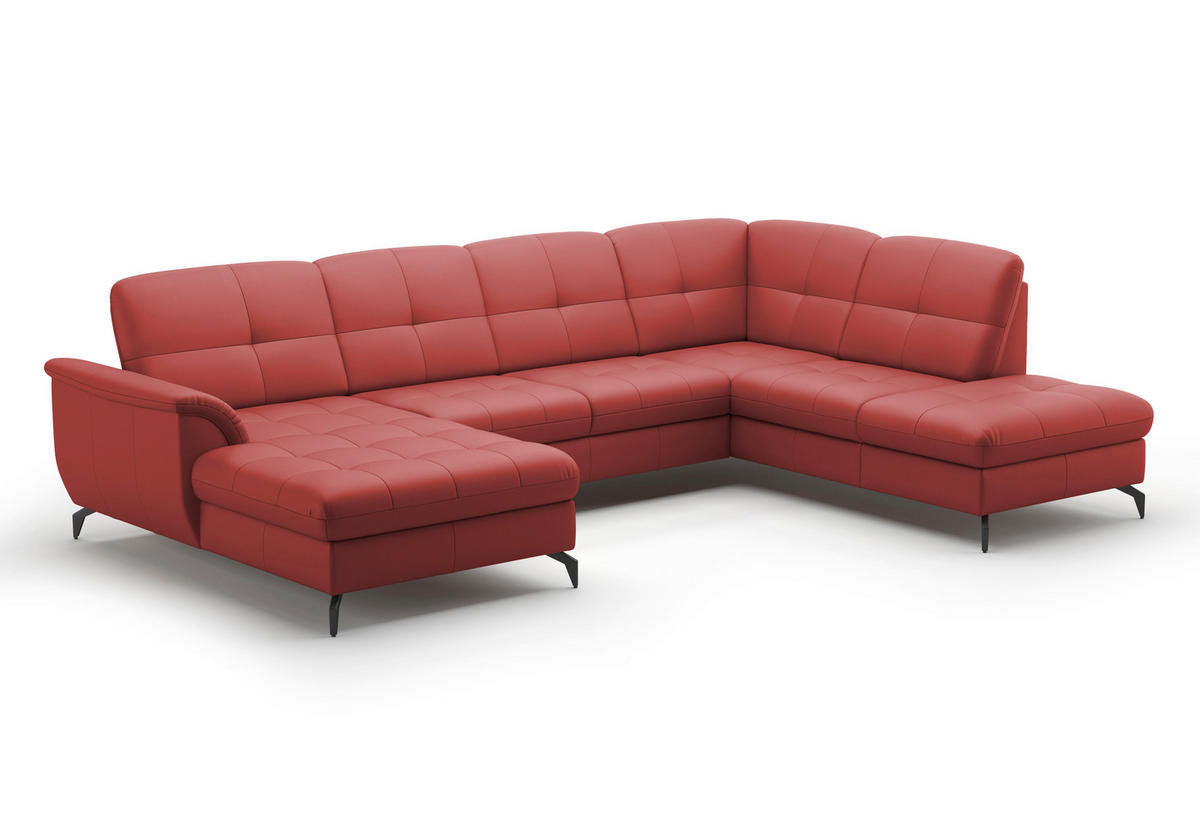 WOHNLANDSCHAFT in Vliesstoff Kombination Echtleder/Stoff Rot  - Rot/Schwarz, Modern, Leder/Textil (164/319/212cm) - Sit & More