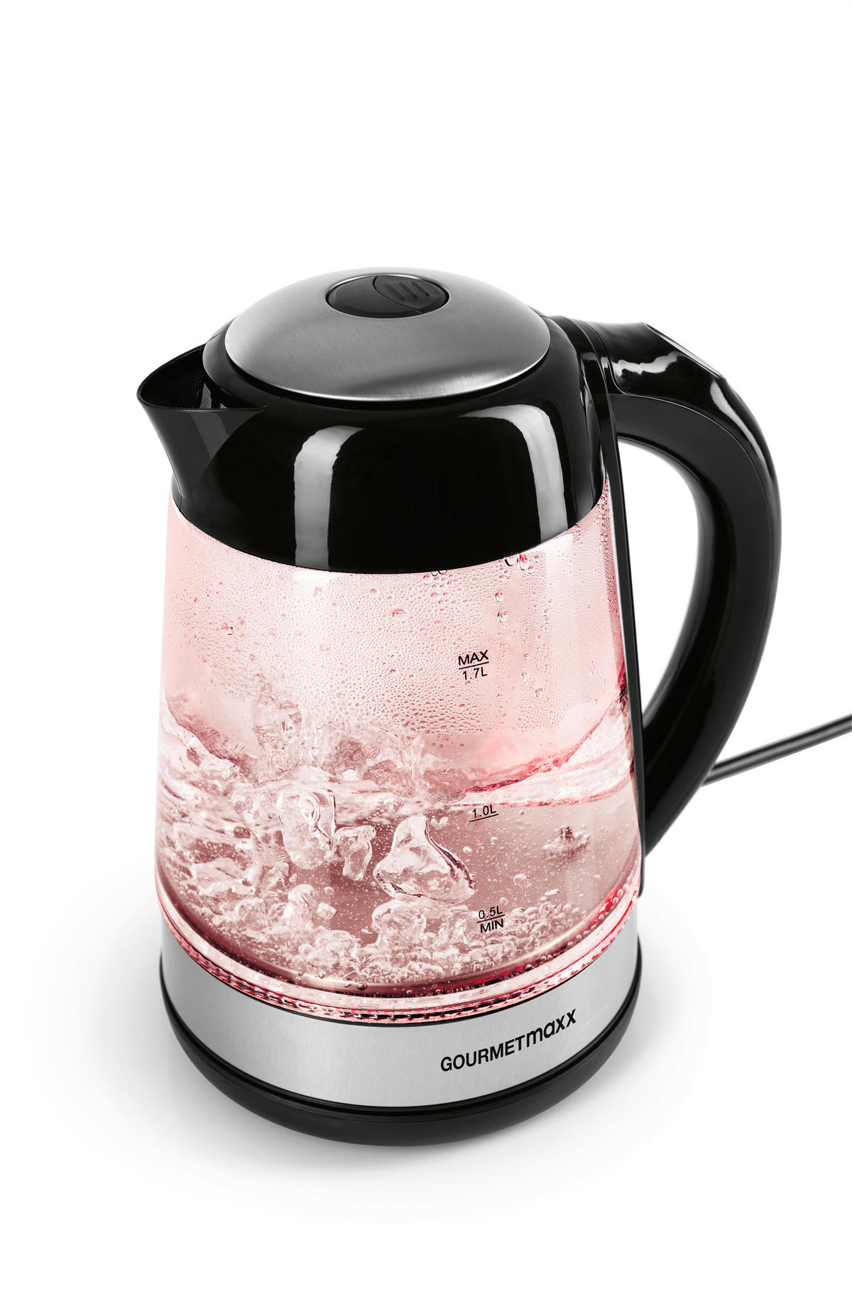 WASSERKOCHER GOURMETmaxx 1,7 L  - Edelstahlfarben/Schwarz, Basics, Glas/Kunststoff (21/16/25cm)