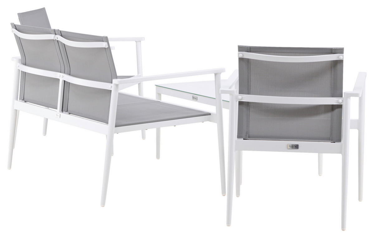 LOUNGEGARNITUR 4-teilig   Aluminium  - Weiß/Grau, KONVENTIONELL, Glas/Textil - Gardenson