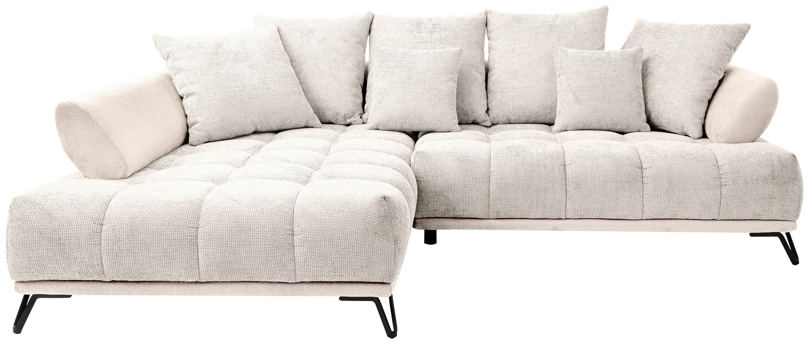 ECKSOFA Beige Chenille Zierkissen, Rückenkissen, Rücken echt  - Beige/Schwarz, MODERN, Textil/Metall (184/262cm) - MID.YOU