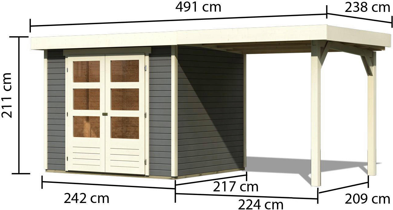 GARTENHAUS - Grau, Basics, Holz (491/217/211cm) - Karibu