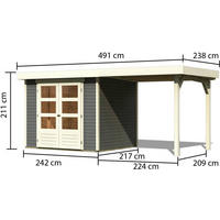 GARTENHAUS - Grau, Basics, Holz (491/217/211cm) - Karibu