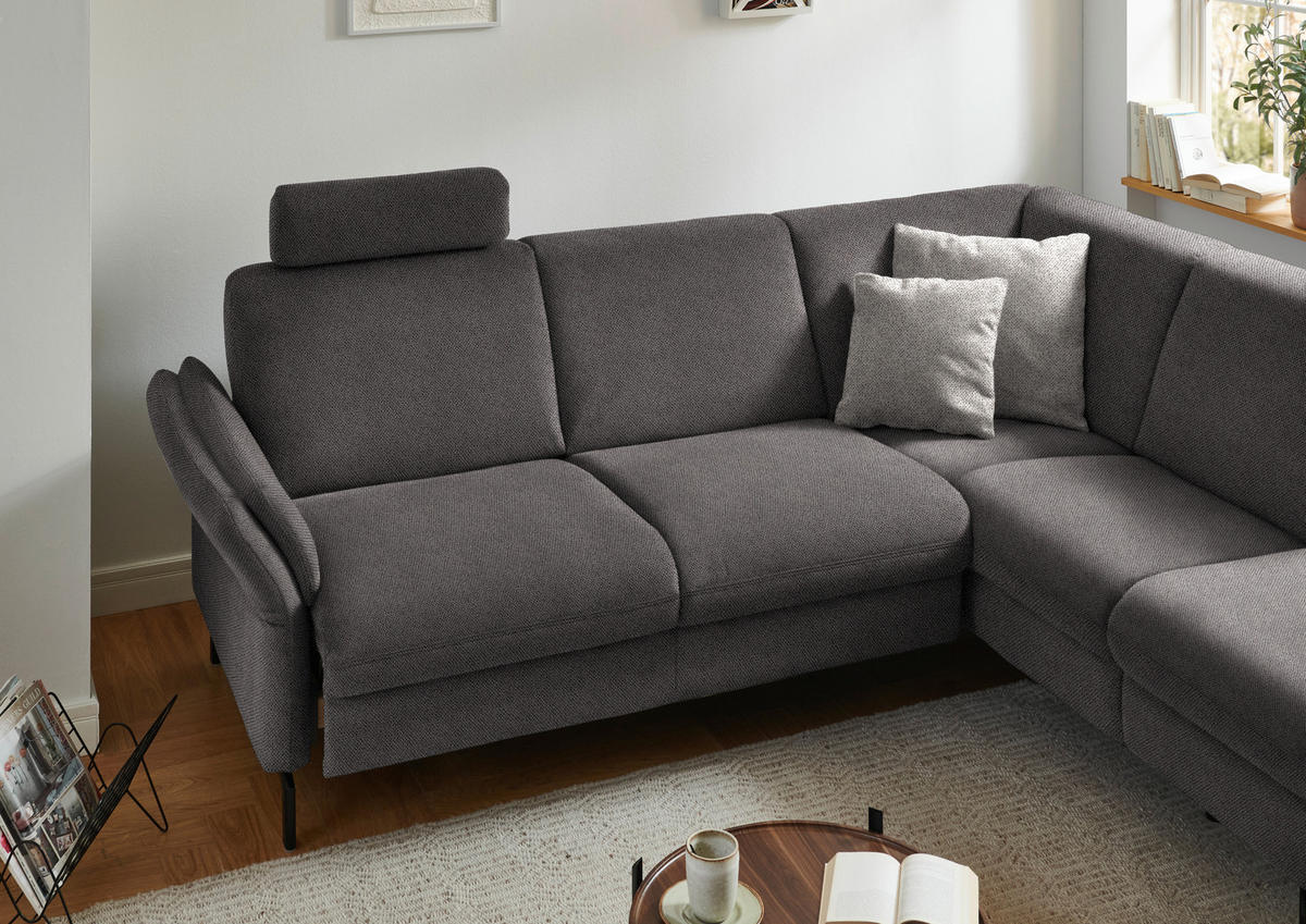 ECKSOFA in Flachgewebe Dunkelbraun  - Dunkelbraun/Schwarz, Konventionell, Textil/Metall (241/190cm) - Beldomo Comfort