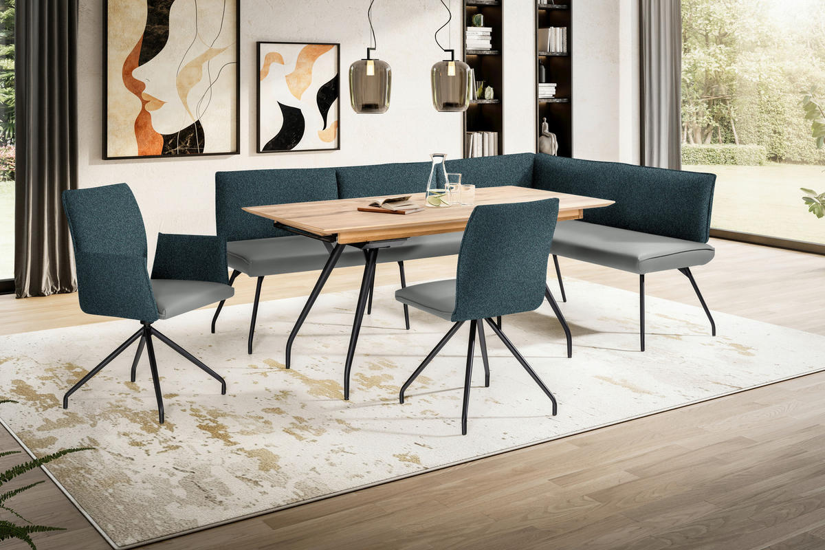 ECKBANK 225/165 cm  in Graublau  - Graublau/Schwarz, Design, Textil/Metall (225/165cm) - Moderano