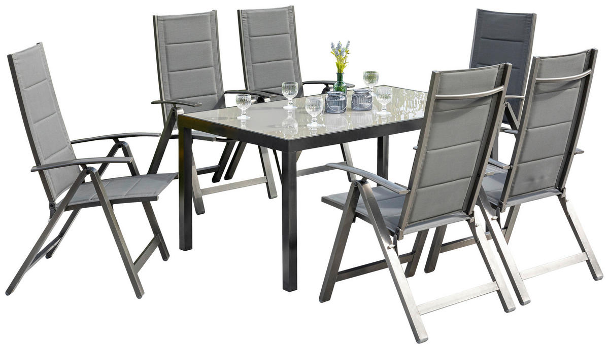 GARTENSET Aluminium  - Dunkelgrau/Graphitfarben, KONVENTIONELL, Glas/Textil - Gardenson