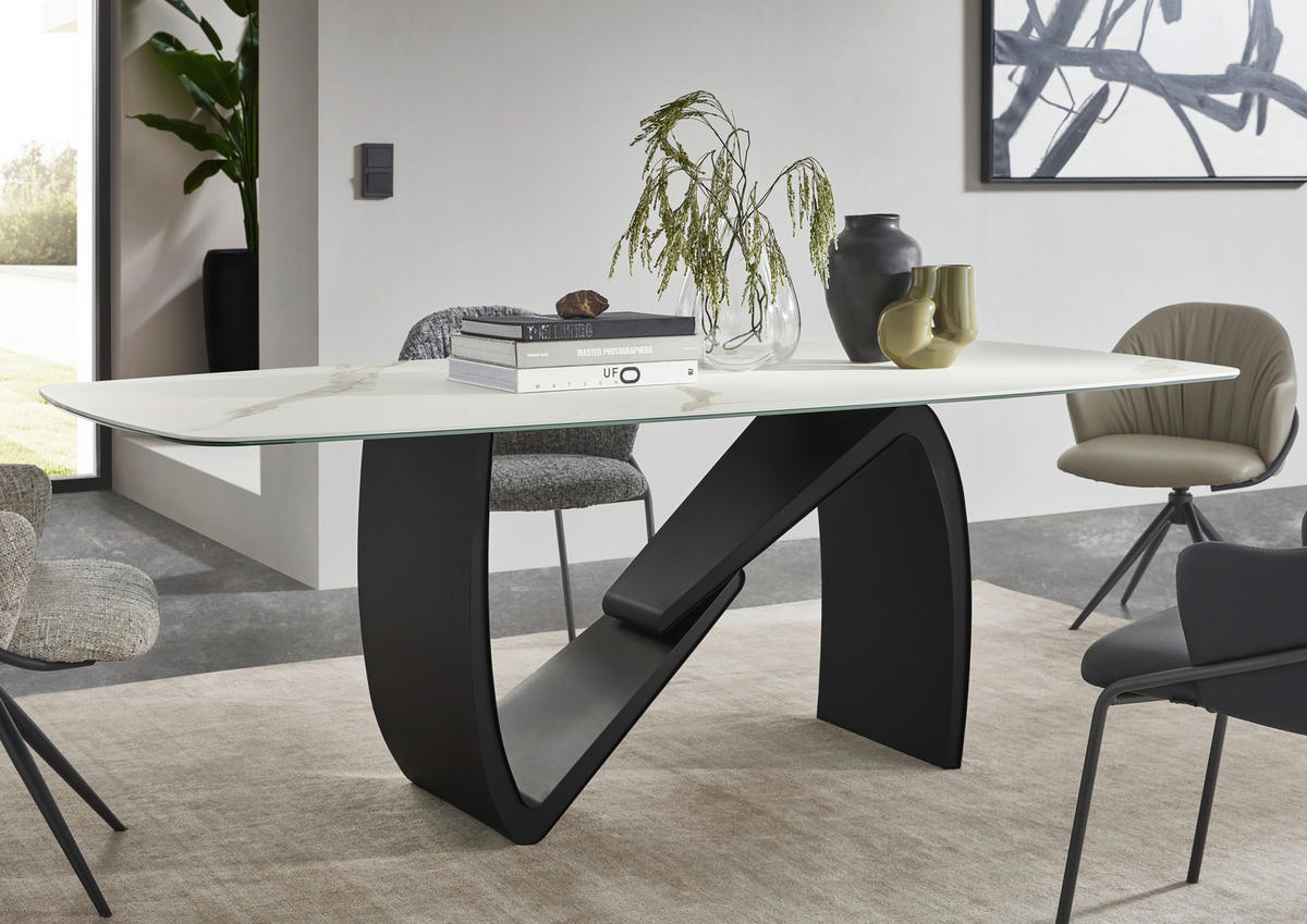 ESSTISCH in Metall, Keramik 220/110/76 cm  - Beige/Schwarz, Design, Keramik/Metall (220/110/76cm) - Emilio Belluti