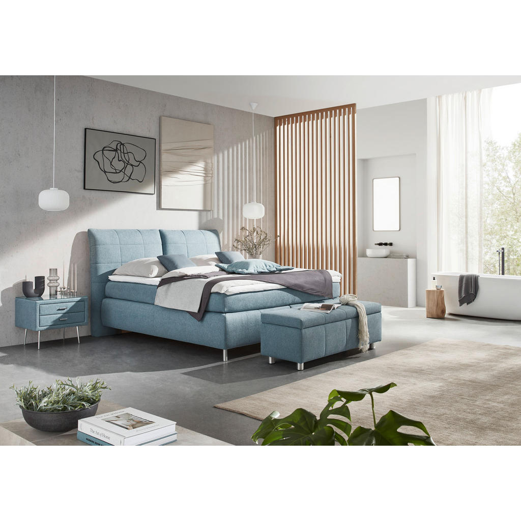 Thumbnail - Dieter Knoll Boxspringbett, Hellblau, Textil, Uni, H3 + H4, Höhe ca. 22 cm, 180x200 cm, Schlafzimmer, Betten, Doppelbett...
