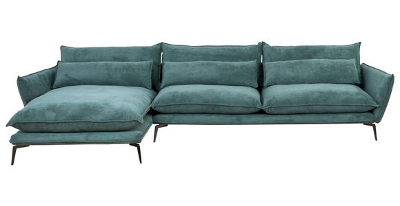 ECKSOFA in Webstoff Grün  - Schwarz/Grün, Design, Textil/Metall (165/338cm) - Hom`in