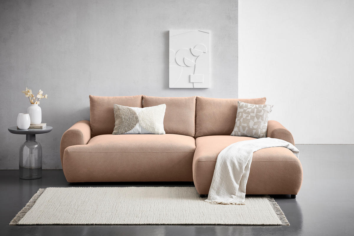 ECKSOFA in Webstoff Altrosa  - Schwarz/Altrosa, Modern, Kunststoff/Textil (265/175cm) - MID.YOU