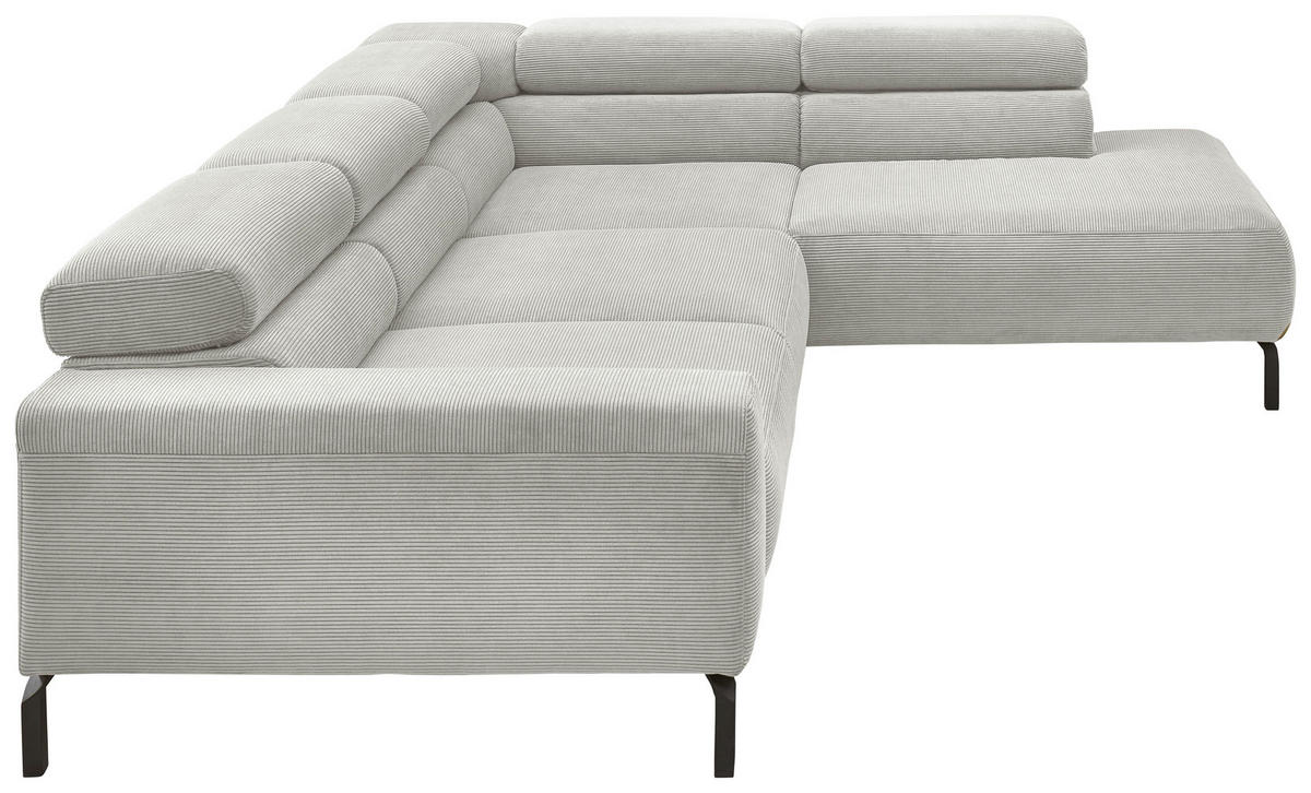 ECKSOFA inkl. Funktion Ottomane rechts  Hellgrau Feincord  - Hellgrau/Schwarz, Design, Textil/Metall (273/219cm) - Pure Home Lifestyle