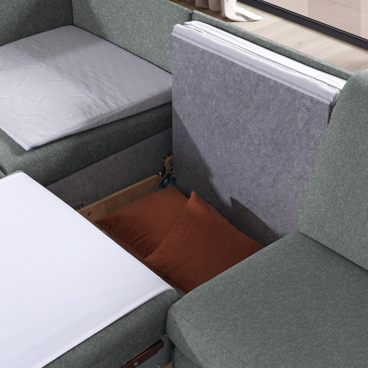 ECKSOFA  in Mikrovelours Graugrün  203/261 cm  - Eichefarben/Graugrün, KONVENTIONELL, Holz/Textil (203/261cm) - Sedda