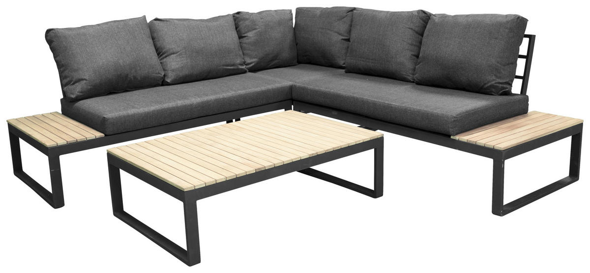 LOUNGEGARNITUR 225/225 cm Akazie Aluminium  - Dunkelgrau/Grau, KONVENTIONELL, Holz/Textil (225/225cm) - Gardenson